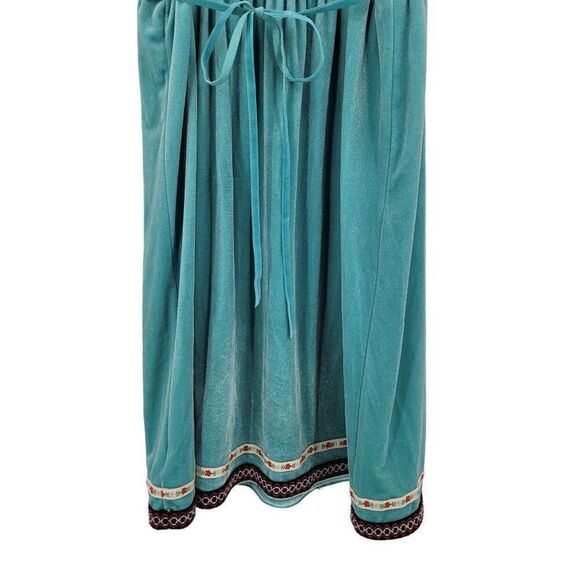 Free People Baby Doll Dress XS Teal Blue Velour Mini Smocked Ribbon Trim Boho - Picture 4 of 10